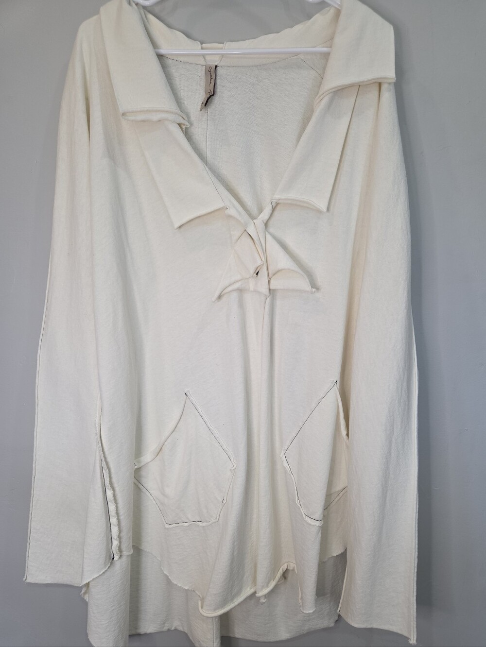 Cynthia Ashby Ivory Size XL 2 Button Cotton Cardigan Layered Collar Lagenlook
